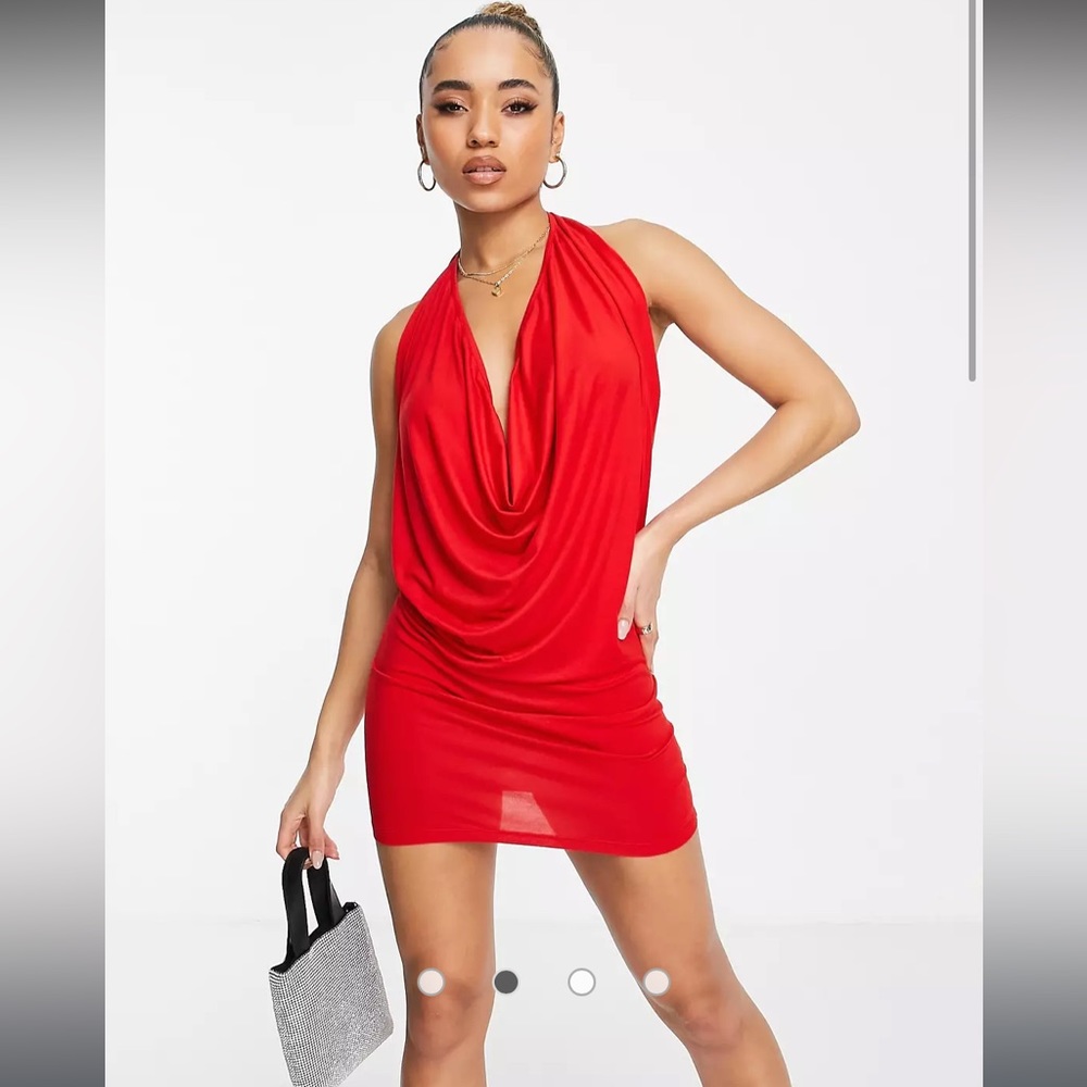 NWOT ASOS DESIGN extreme halter cowl mini dress in red